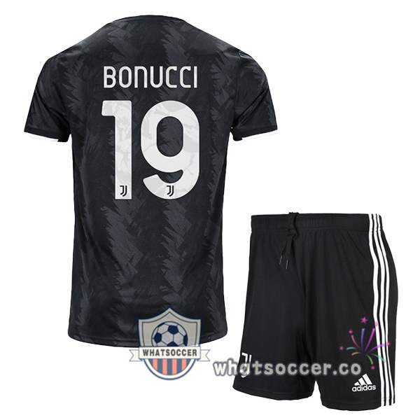 Juventus (BONUCCI 19) Kids Away Soccer Jerseys Black 2022-2023