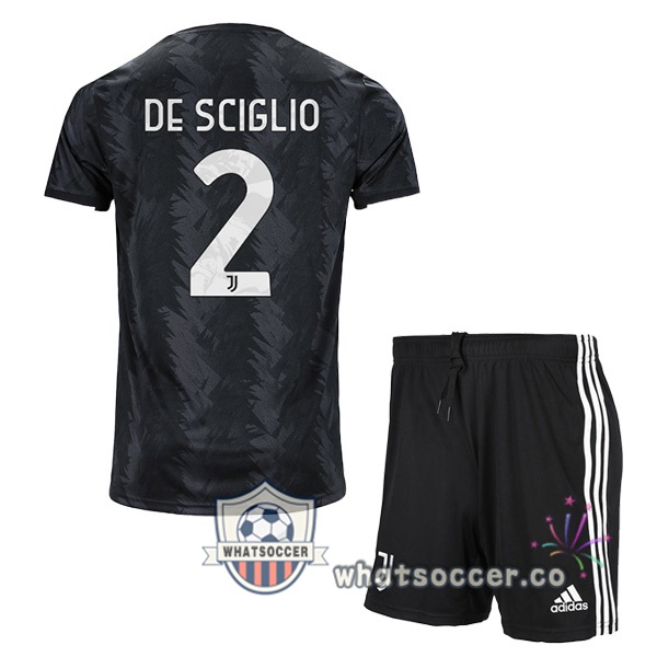 Juventus (DE SCIGLIO 2) Kids Away Soccer Jerseys Black 2022-2023