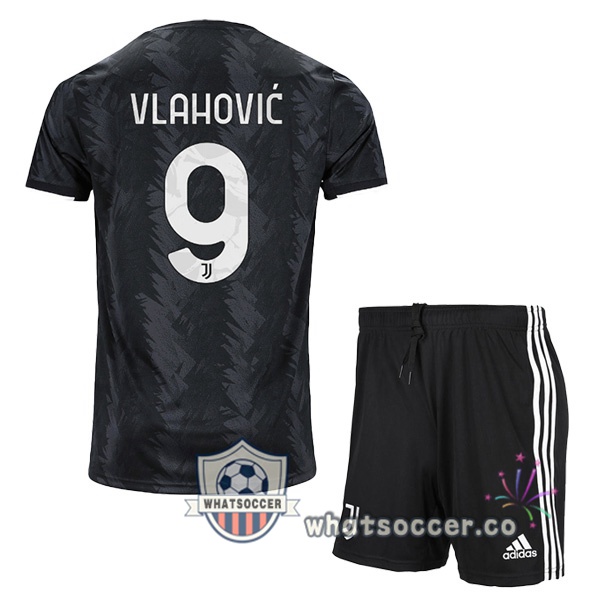 Juventus (VLAHOVIĆ 9) Kids Away Soccer Jerseys Black 2022-2023