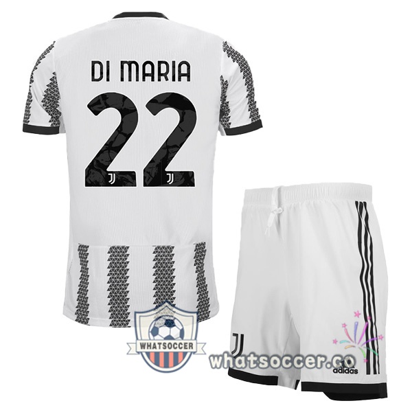 Juventus (DI MARIA 22) Kids Home Soccer Jerseys White Black 2022-2023