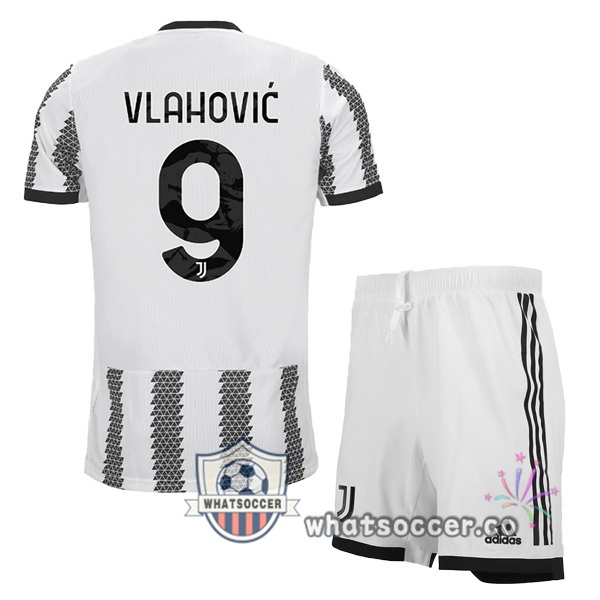 Juventus (VLAHOVIĆ 9) Kids Home Soccer Jerseys White Black 2022-2023