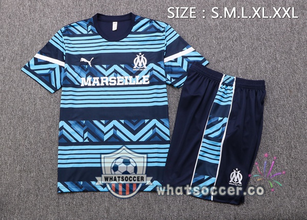 Olympique de Marseille Training T-Shirts + Shorts Blue Royal 2022-2023