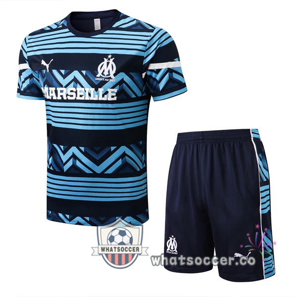 Olympique de Marseille Training T-Shirts + Shorts Blue Royal 2022-2023