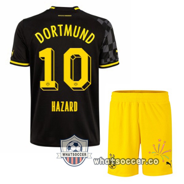 Dortmund BVB (Hazard 10) Kids Away Soccer Jerseys Black 2022-2023