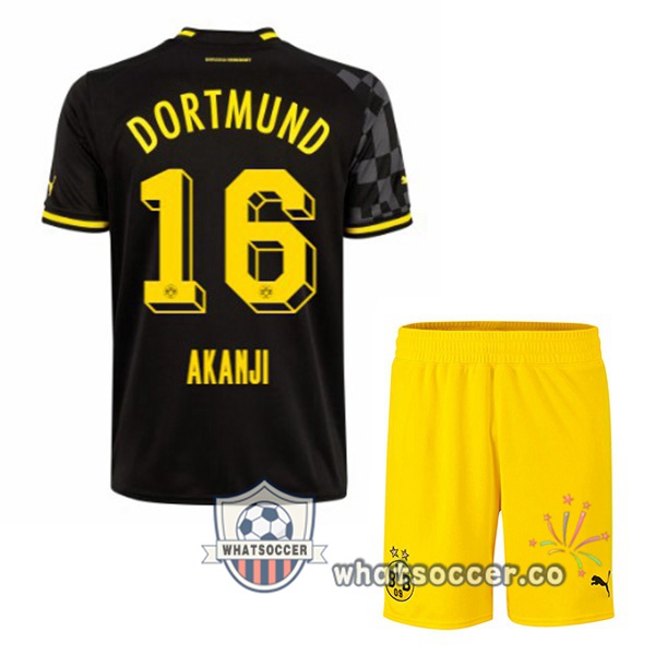 Dortmund BVB (Akanji 16) Kids Away Soccer Jerseys Black 2022-2023