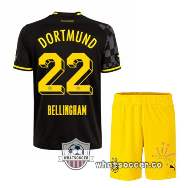 Dortmund BVB (Bellingham 22) Kids Away Soccer Jerseys Black 2022-2023