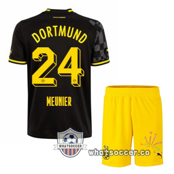 Dortmund BVB (Meunier 24) Kids Away Soccer Jerseys Black 2022-2023