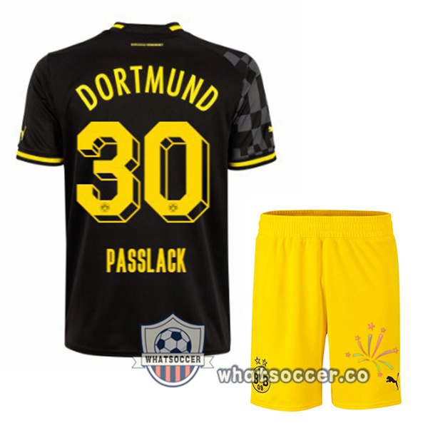 Dortmund BVB (Passlack 30) Kids Away Soccer Jerseys Black 2022-2023