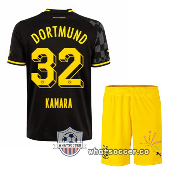 Dortmund BVB (Kamara 32) Kids Away Soccer Jerseys Black 2022-2023
