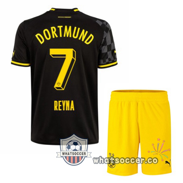 Dortmund BVB (Reyna 7) Kids Away Soccer Jerseys Black 2022-2023
