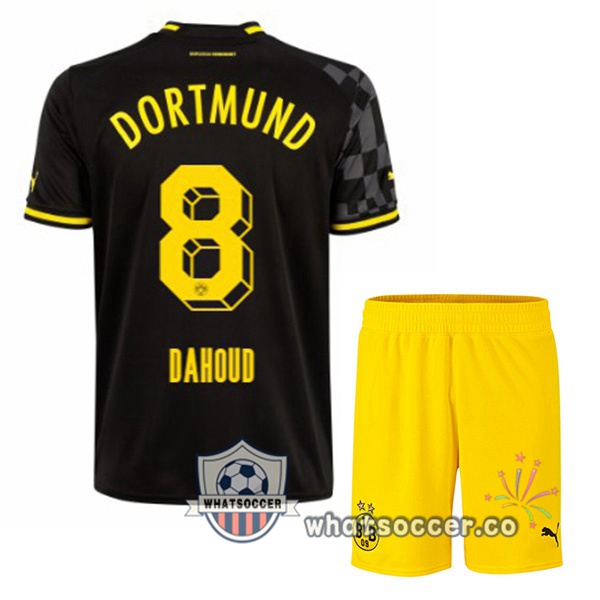 Dortmund BVB (Dahoud 8) Kids Away Soccer Jerseys Black 2022-2023