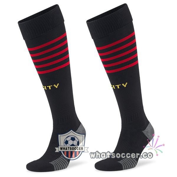 Manchester City Away Soccer Socks Red Black 2022-2023