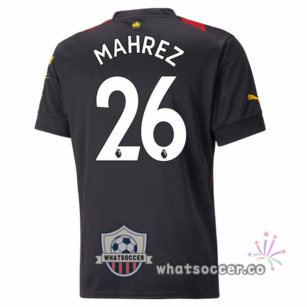Manchester City (Riyad Mahrez 26) Away Soccer Jerseys Red Black 2022-2023