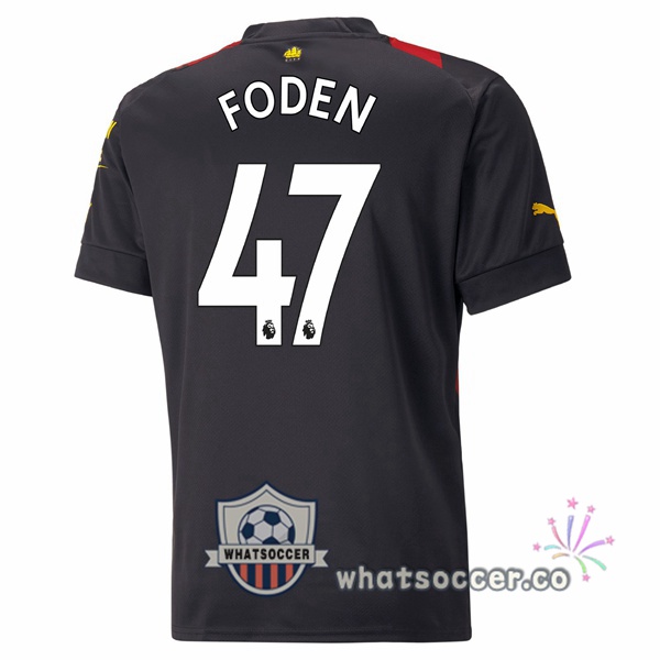 Manchester City (Phil Foden 47) Away Soccer Jerseys Red Black 2022-2023