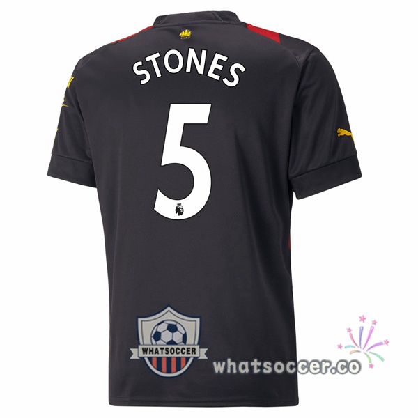 Manchester City (John Stones 5) Away Soccer Jerseys Red Black 2022-2023