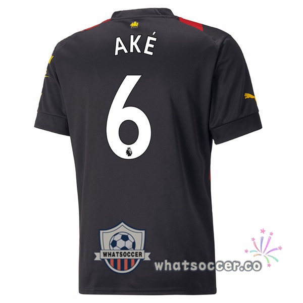 Manchester City (Nathan Ake 6) Away Soccer Jerseys Red Black 2022-2023