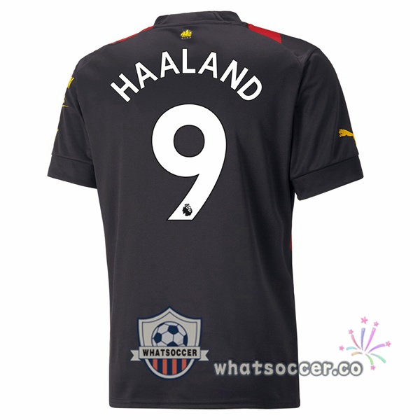 Manchester City (Erling Haaland 9) Away Soccer Jerseys Red Black 2022-2023