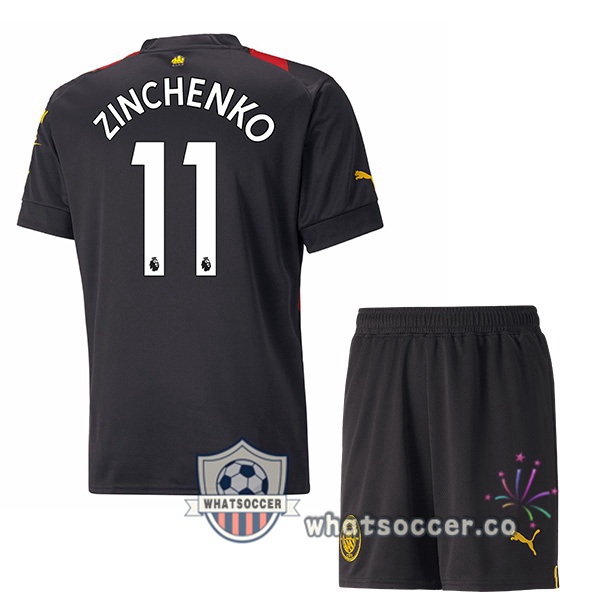 Manchester City (Zinchenko 11) Kids Away Soccer Jerseys Red Black 2022-2023