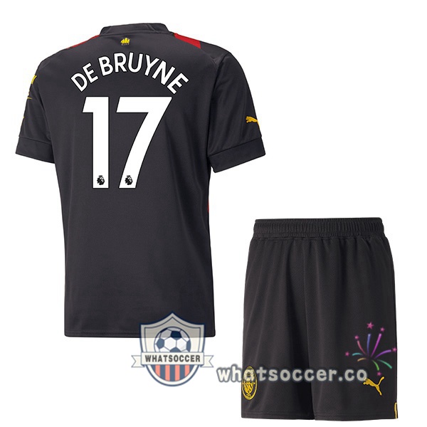 Manchester City (Kevin De Bruyne 17) Kids Away Soccer Jerseys Red Black 2022-2023