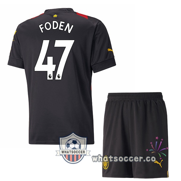 Manchester City (Phil Foden 47) Kids Away Soccer Jerseys Red Black 2022-2023
