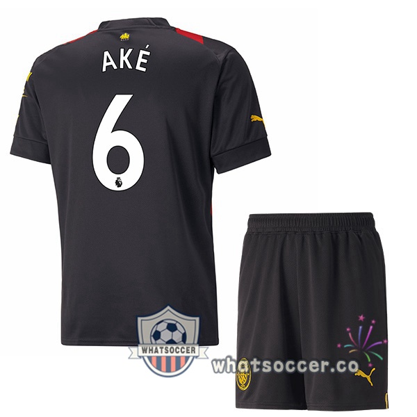 Manchester City (Nathan Ake 6) Kids Away Soccer Jerseys Red Black 2022-2023