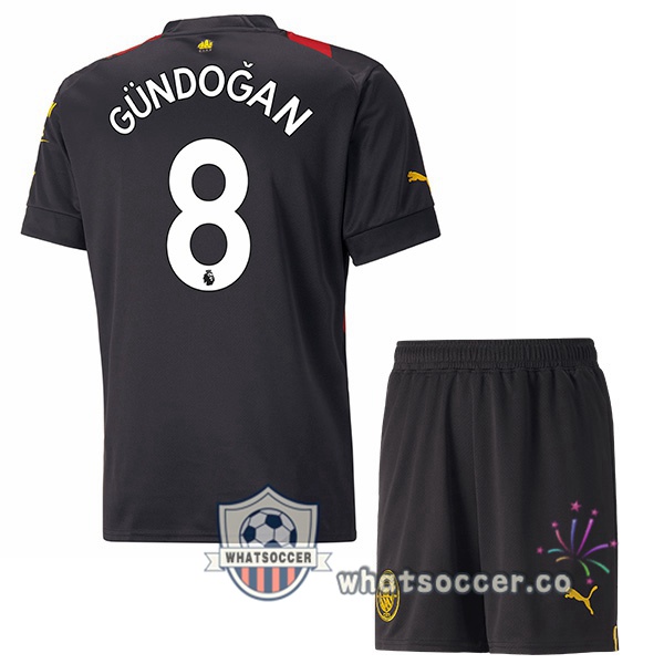 Manchester City (Ilkay Gündogan 8) Kids Away Soccer Jerseys Red Black 2022-2023