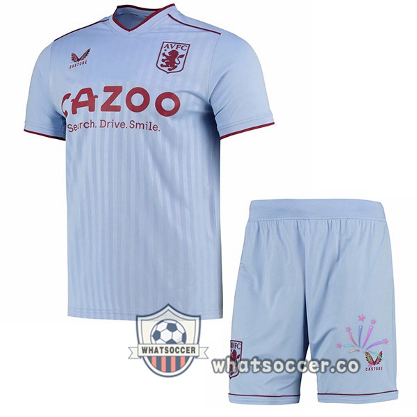 Aston Villa Kids Away Soccer Jerseys Blue 2022-2023