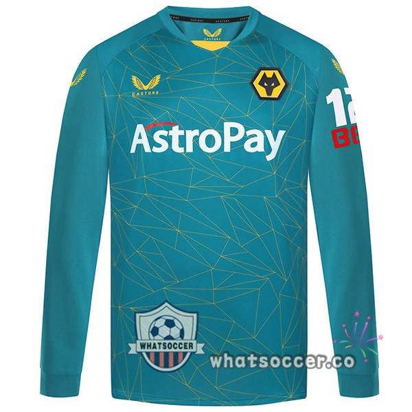 Wolves Away Soccer Jerseys Long Sleeve Blue 2022-2023