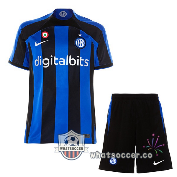 Inter Milan Kids Home Soccer Jerseys Black Blue 2022-2023