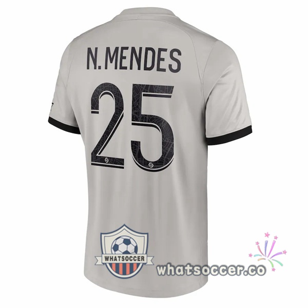 Paris PSG (N.Mendes 25) Away Soccer Jerseys Gray 2022-2023