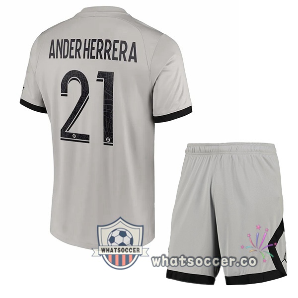 Paris PSG (Ander Herrera 21) Kids Away Soccer Jerseys Gray 2022-2023