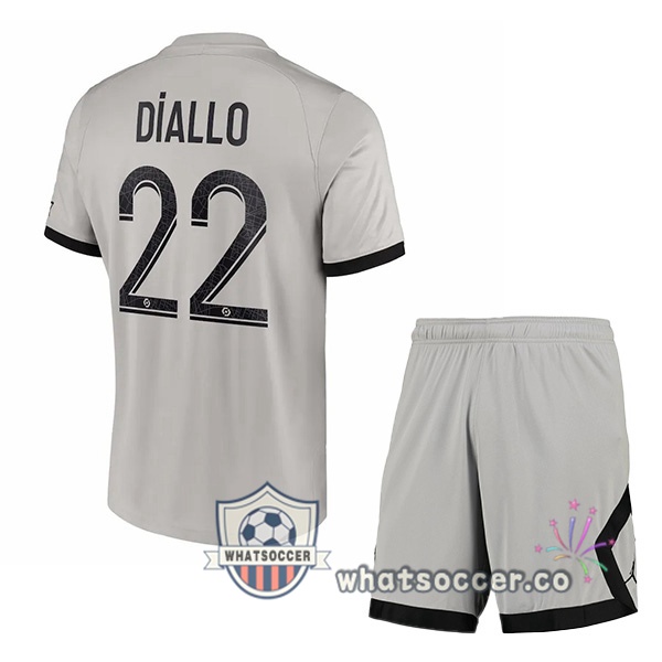 Paris PSG (Diallo 22) Kids Away Soccer Jerseys Gray 2022-2023
