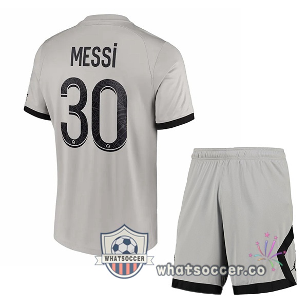 Paris PSG (Messi 30) Kids Away Soccer Jerseys Gray 2022-2023