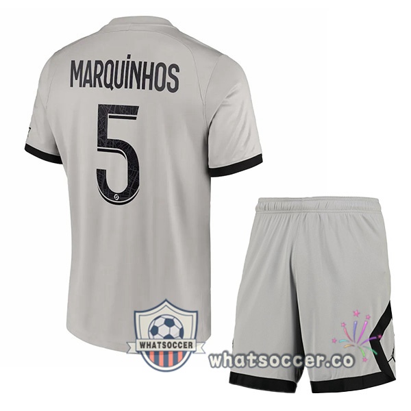 Paris PSG (Marquinhos 5) Kids Away Soccer Jerseys Gray 2022-2023