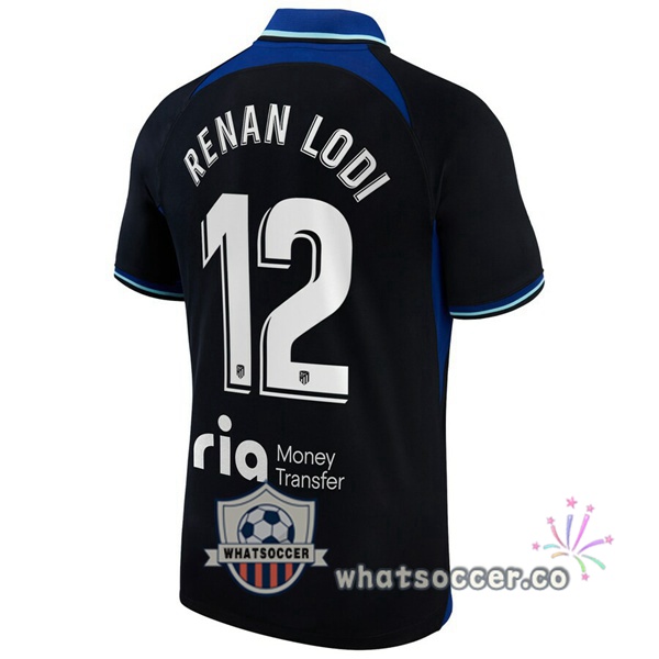 Atletico Madrid (Renan Lodi 12) Away Soccer Jerseys Black 2022-2023