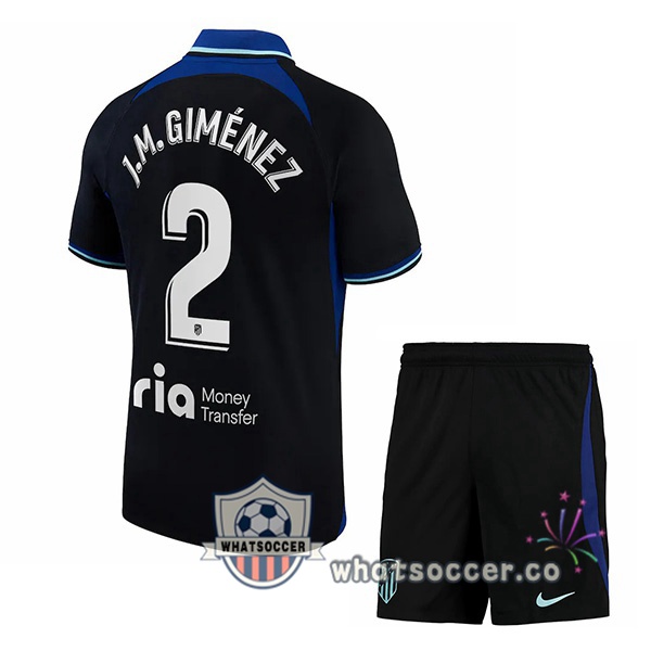 Atletico Madrid (J.M. Giménez 2) Kids Away Soccer Jerseys Black 2022-2023