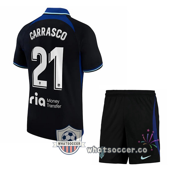 Atletico Madrid (Carrasco 21) Kids Away Soccer Jerseys Black 2022-2023
