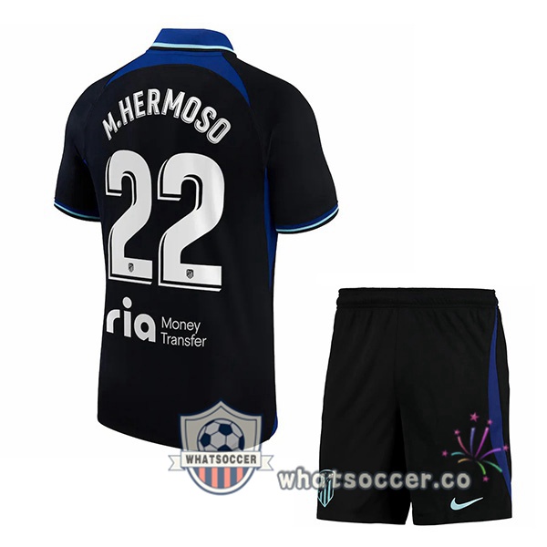 Atletico Madrid (M.Hermoso 22) Kids Away Soccer Jerseys Black 2022-2023