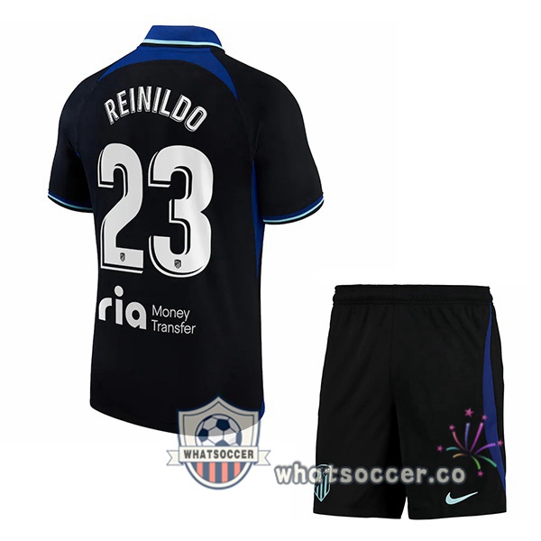Atletico Madrid (Reinildo 23) Kids Away Soccer Jerseys Black 2022-2023
