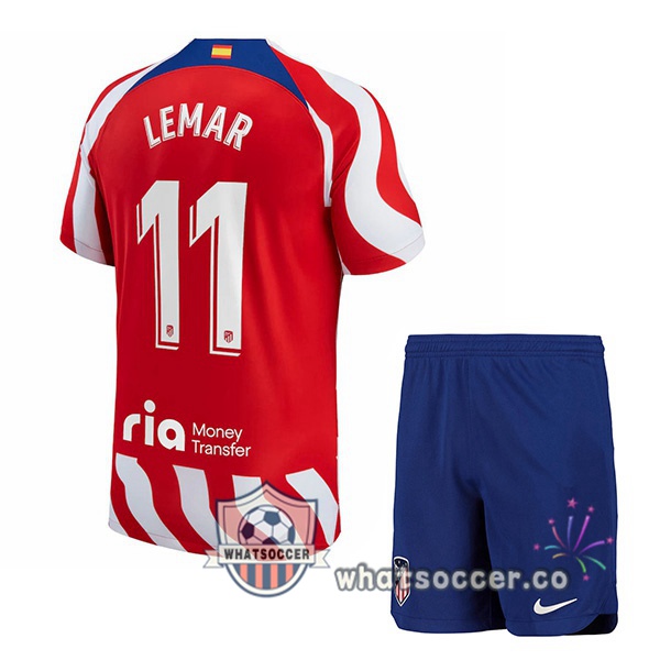 Atletico Madrid (Lemar 11) Kids Home Soccer Jerseys Red 2022-2023