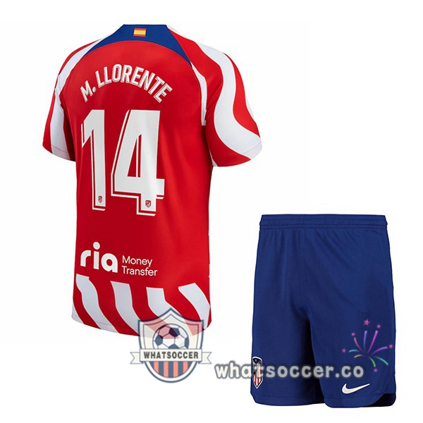 Atletico Madrid (M. Llorente 14) Kids Home Soccer Jerseys Red 2022-2023
