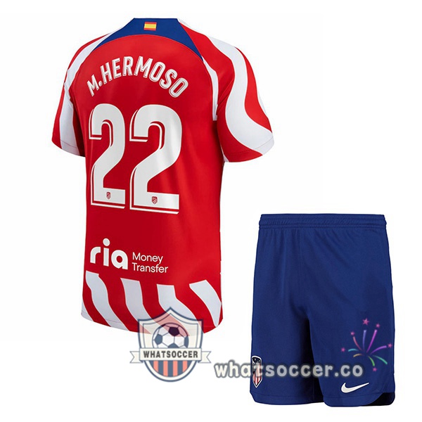 Atletico Madrid (M.Hermoso 22) Kids Home Soccer Jerseys Red 2022-2023