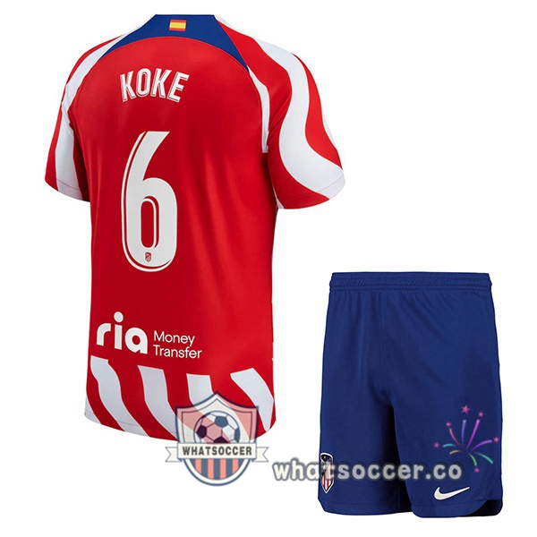 Atletico Madrid (Koke 6) Kids Home Soccer Jerseys Red 2022-2023