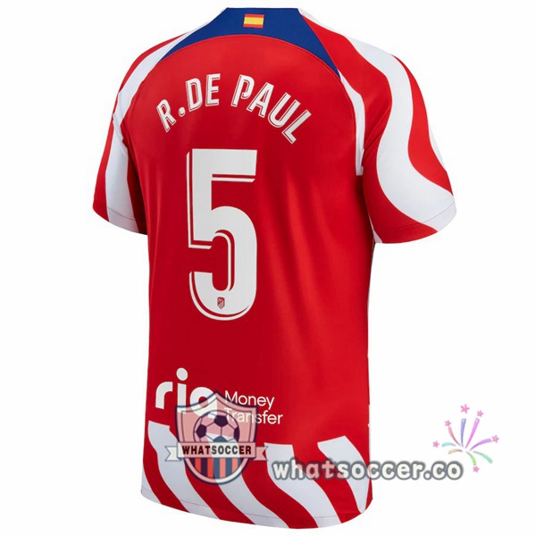 Atletico Madrid (R. De Paul 5) Home Soccer Jerseys Red 2022-2023