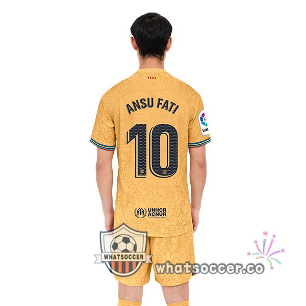 FC Barcelona (Ansu Fati 10) Away Soccer Jerseys Yellow 2022-2023