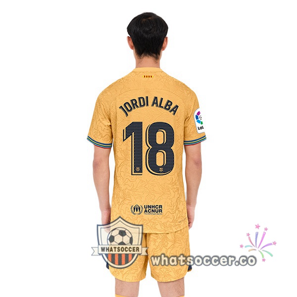 FC Barcelona (Jordi Alba 18) Away Soccer Jerseys Yellow 2022-2023