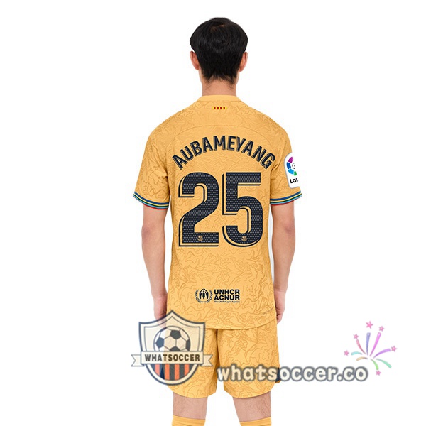 FC Barcelona (Aubameyang 25) Away Soccer Jerseys Yellow 2022-2023