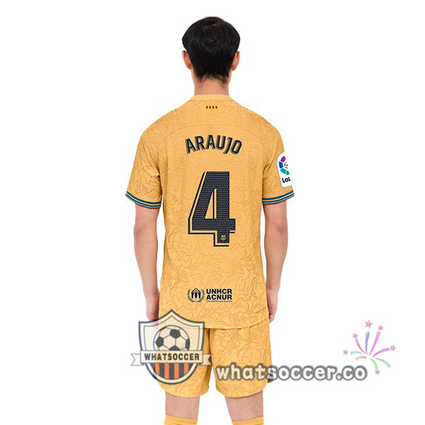 FC Barcelona (R. Araujo 4) Away Soccer Jerseys Yellow 2022-2023