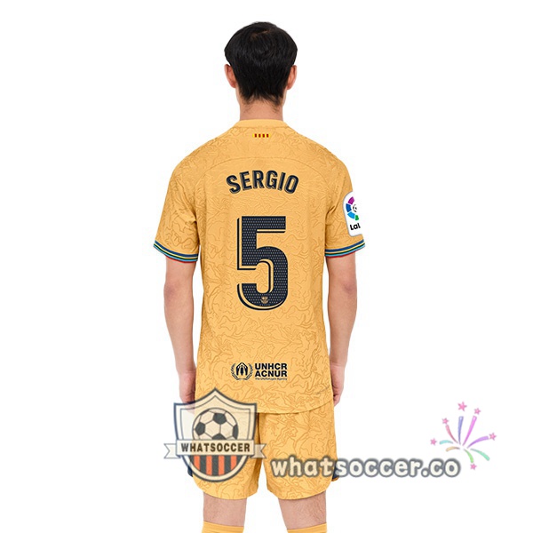 FC Barcelona (Sergio 5) Away Soccer Jerseys Yellow 2022-2023