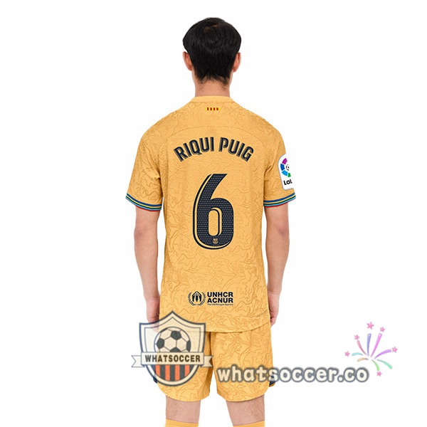 FC Barcelona (Riqui Puig 6) Away Soccer Jerseys Yellow 2022-2023